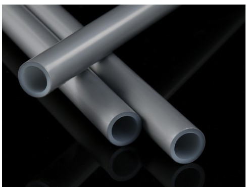PE-X/EVOH oxygen-barrier pipes in several sizes, grey